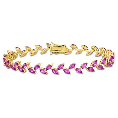 Miadora 12ct TGW Created Pink Sapphire Bracelet in Yellow Sterling Silver