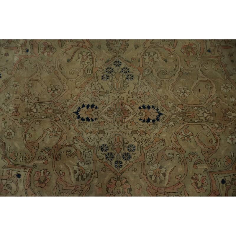 Hand Knotted Oriental 100% Wool Carpet Traditional Floral Beige & Ivories Kashan (Mohtasham) Area Rug - 16' 7'' X 12' 0''