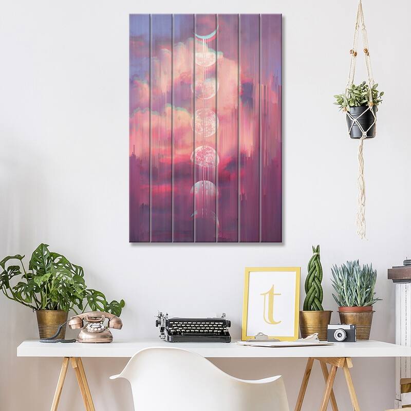 Moontime Glitches Print On Wood by Emanuela Carratoni - Multi-Color