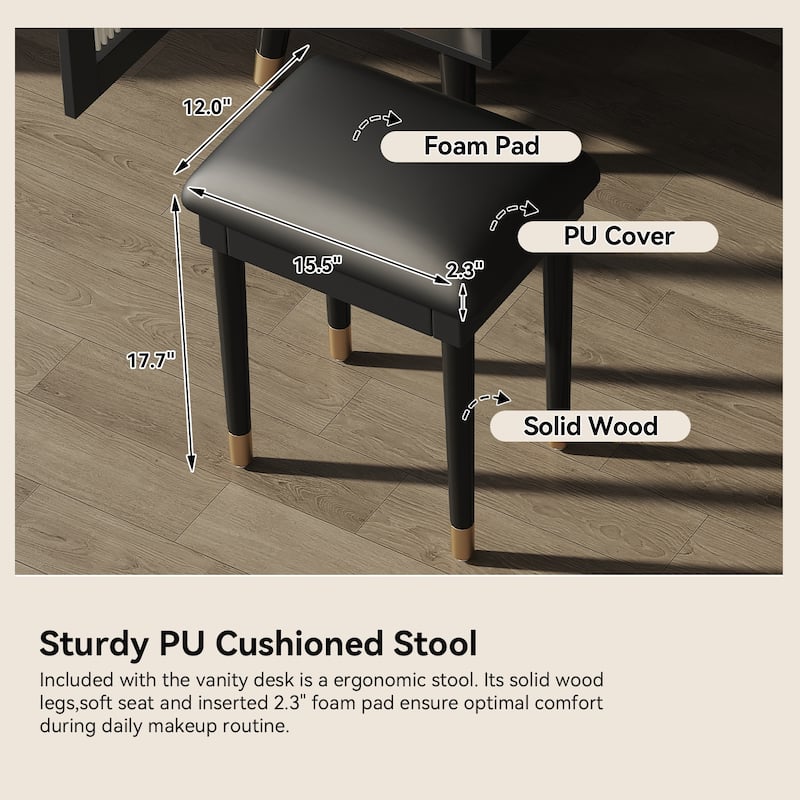 Modern Makeup Vanity Desk with Drawers, Cabinet & Charging Port