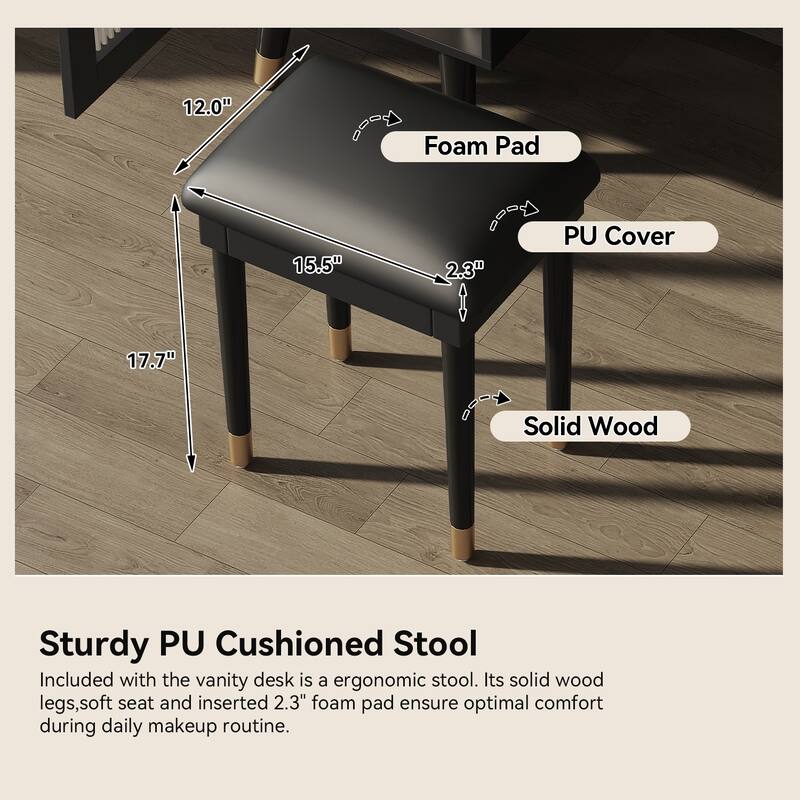 Space-saving Makeup Vanity Desk with Outlets and USB Ports, Bedroom Dressing Table Set with Stool