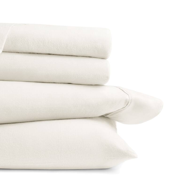 Becky Cameron 4 Piece Solid Cotton Brushed Flannel Deep Pocket Sheet Set - King - Ivory