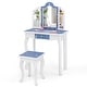 preview thumbnail 2 of 7, Kids Makeup Table and Stool Set with Tri-Folding Mirror for Pretend Play