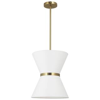 Southwestern Pendant Light - 1 Light Aged Brass & Gold Accent - White Fabric Shade - 12