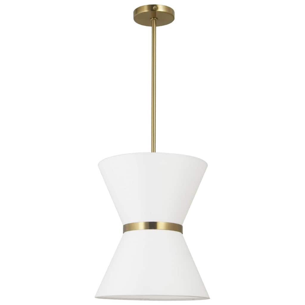 Southwestern Pendant Light - 1 Light Aged Brass & Gold Accent - White Fabric Shade - 12