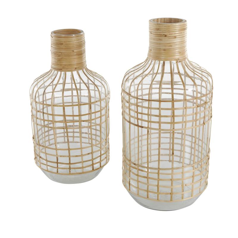 Glass Handmade Rattan Wrapped Decorative Vase - Set of 2 Clear - Roche River Decor