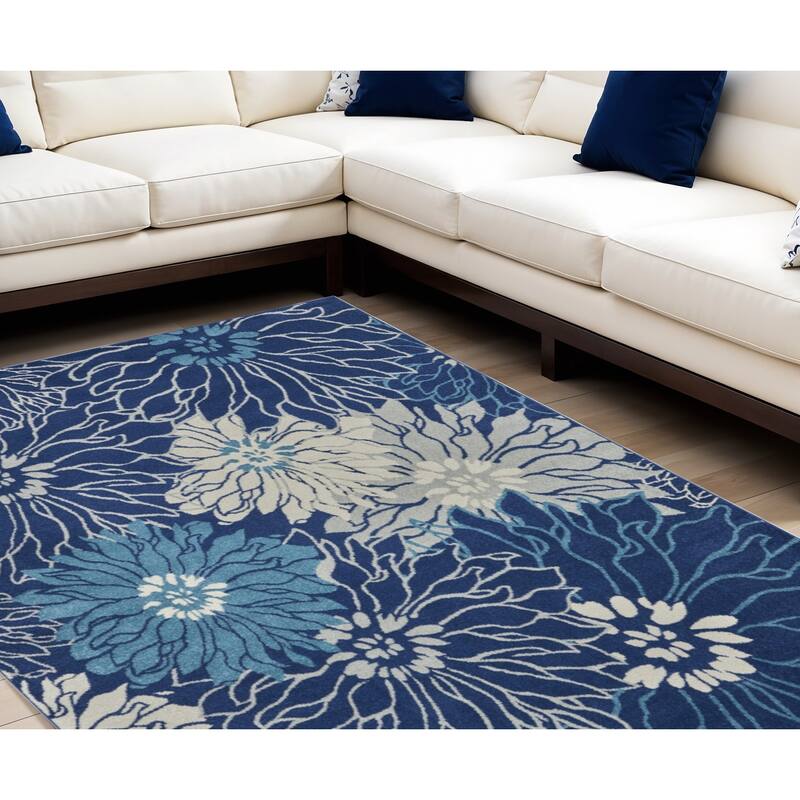 Rosot Power Loomed Floral Traditional Area Rug By HomeRoots - 144' X '108' X '0.5 - 144' X '108' X '0.5 - Oxford Blue - Rectangle