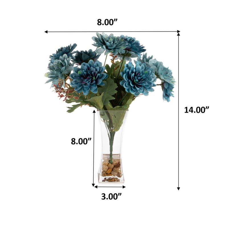 Mixed Artificial Daisy Floral Arrangements in Vase with River Stone, Table Centerpieces for Dining Room
