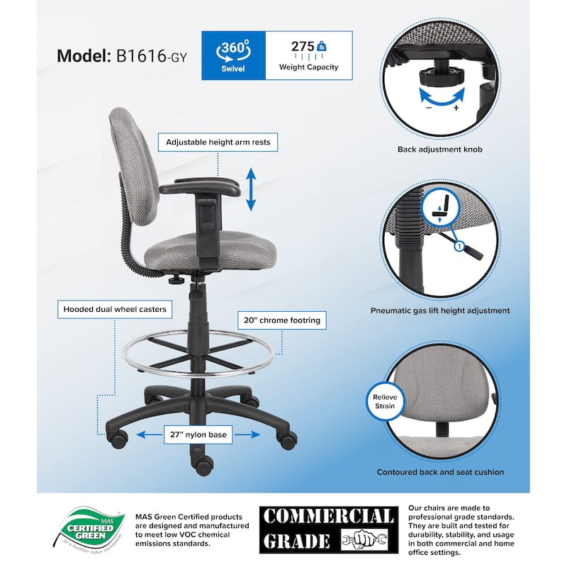 Boss Contoured Comfort Drafting Chair with Arms