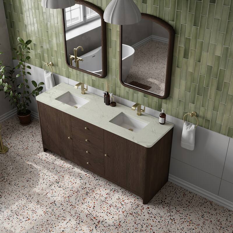 Gracyn 72" Double Vanity, Sable, w/FreePower Wireless Charger