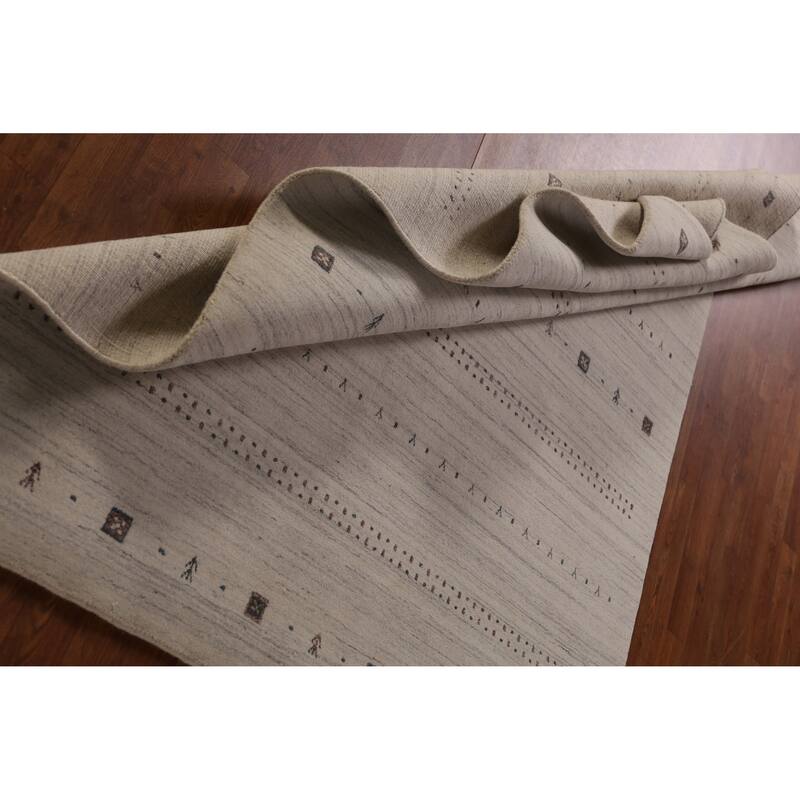 Tribal Beige Gabbeh Area Rug Handmade Modern Wool Carpet - 5'4" x 7'9"