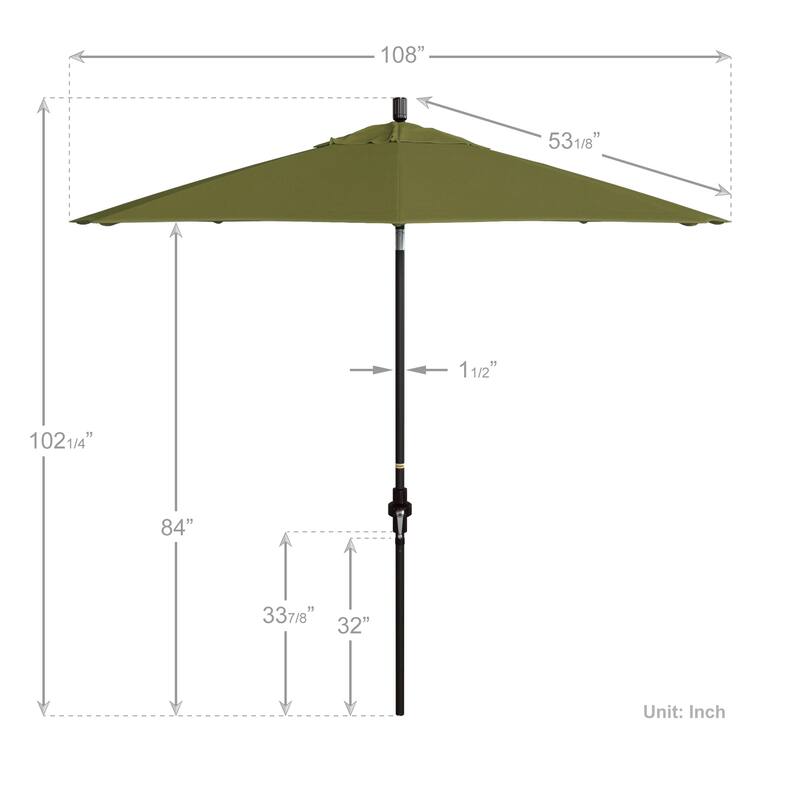 California Umbrella 9' Rd. Aluminum Patio Umbrella, Deluxe Crank Lift with Collar Tilt, Bronze Frame Finish, Pacifica Fabric