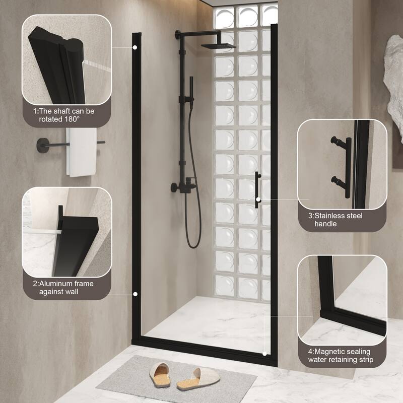 "34x72 Inch Half Frame Pivot Shower Door