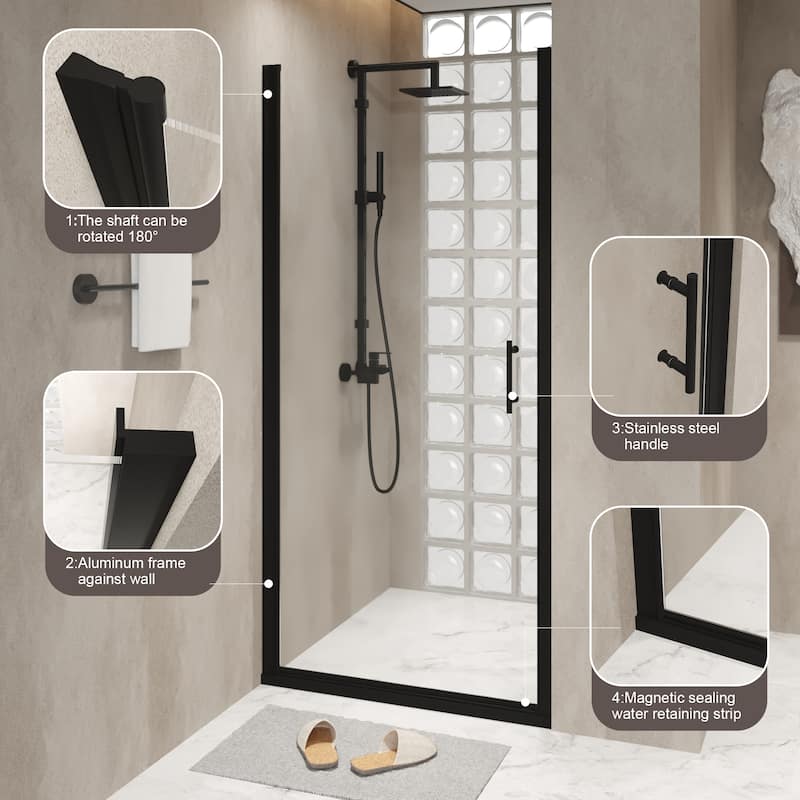 28x72 Inch Half Frame Pivot Shower Door