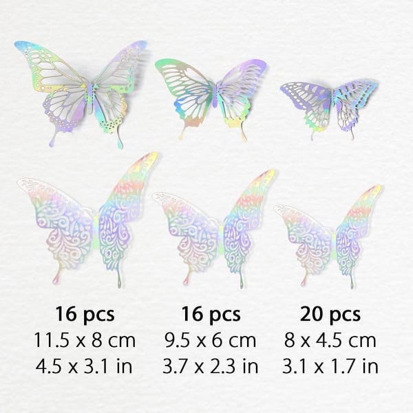 WALPLUS 52pcs 3.1 x 4.5 Holographic Silver 3D Butterflies Mix Wall Decals  Stickers Home Decor Removable PVC DIY Art Mural - Bed Bath & Beyond -  35157508