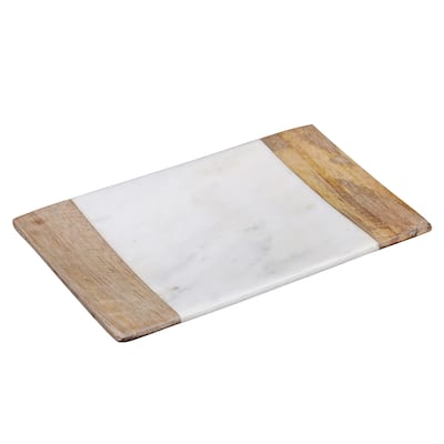 Creative Home Off-White Marble and Mango Wood Soap Dish, Soap Tray, Soap Holder