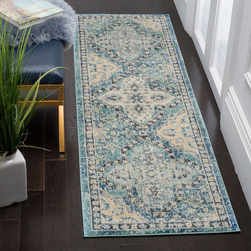 SAFAVIEH Evoke Roumpini Distressed Vintage Boho Rug - 2'2" x 11' Runner - Light Blue/Ivory