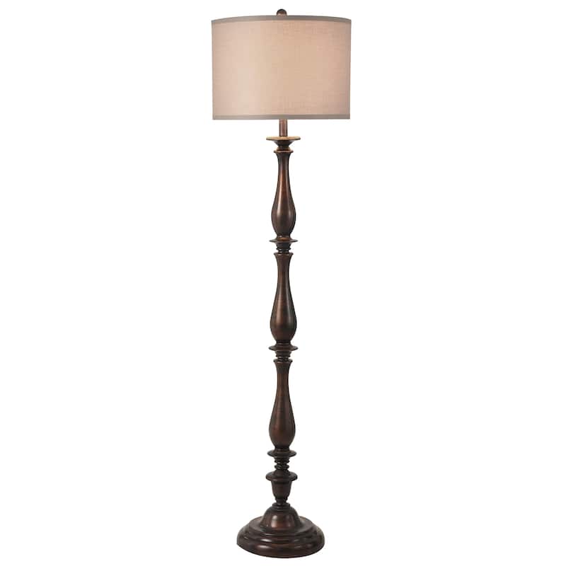 StyleCraft Charlton Bronze Floor Lamp - Taupe Hardback Silk Shade