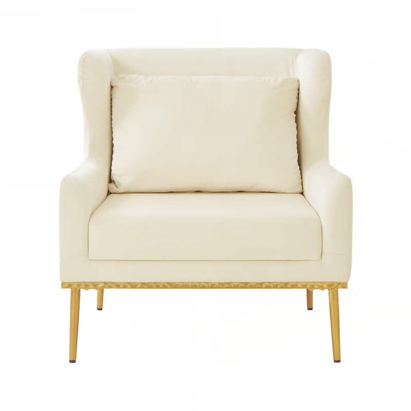 Modern Armchair Velvet Accent Chair Reading Chair Single Sofa Chair for Living Room - Beige