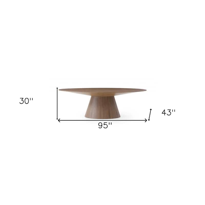 HomeRoots 95" Brown Oval Solid Wood Pedestal Base Dining Table - 30" x 95" x 43"