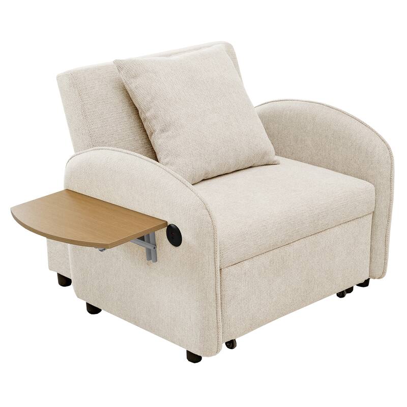 Convertible Single Chair Bed, 3 in 1 pull-out sofa bed comes with a computer board and USB ports
