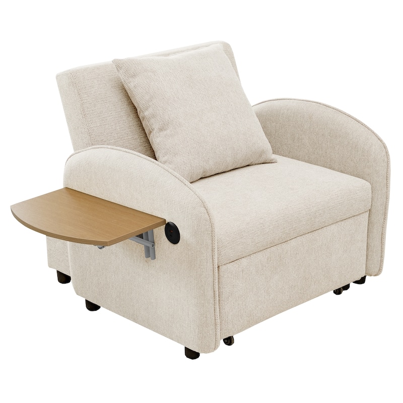 Convertible Single Chair Bed, Sofa Bed with Adjustable Backrest, & USB Port, Sleeper Sofa Daybed with Foldable Panel