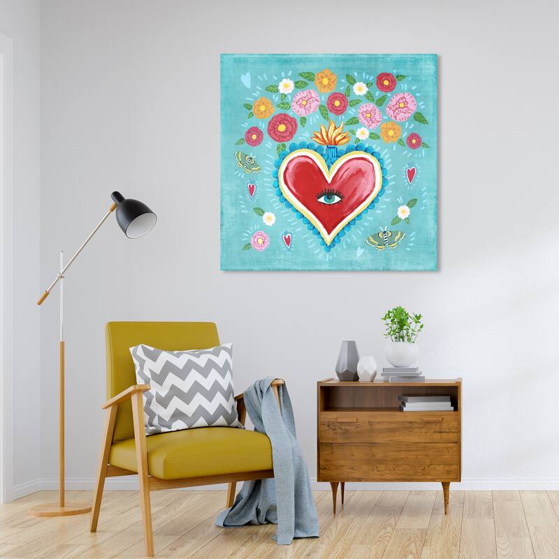 Wynwood Studio Canvas Floral and Botanical Heart Visions Blue and Tiffany Blue Modern & Contemporary Wall Art Canvas Print - 30 x 30
