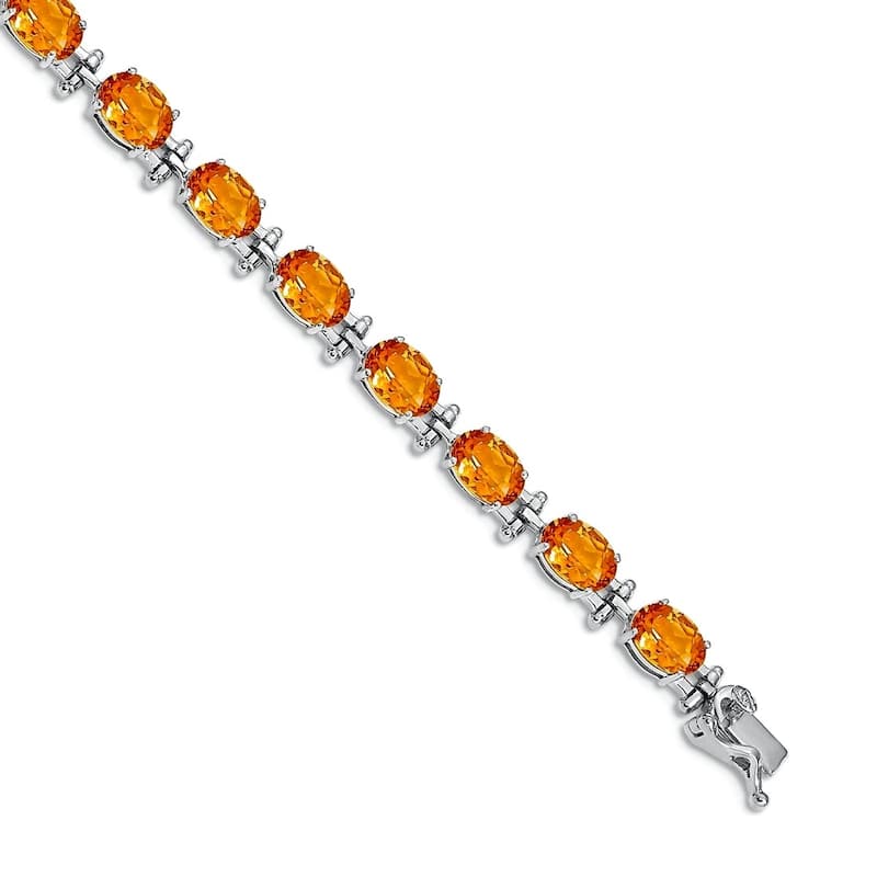 Curata 14k Yellow or White Gold 7" 7x5mm Oval Genuine Gemstones Classic Bracelet - Citrine - White - Citrine
