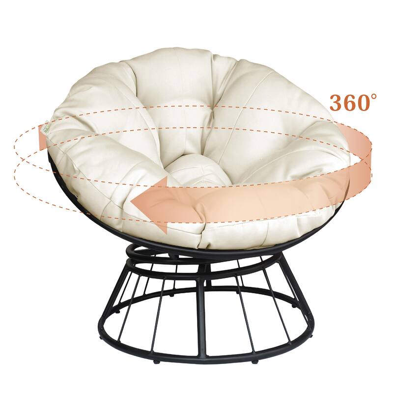 Papasan Wicker Rattan Chair Indoor,360-Degree Swivel Saucer Chair with Fluffy Cushion,Deep Seating Accent Moon Chair