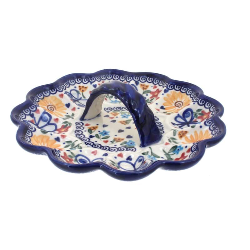 Blue Rose Polish Pottery 131 Vena Egg Plate - Butterfly