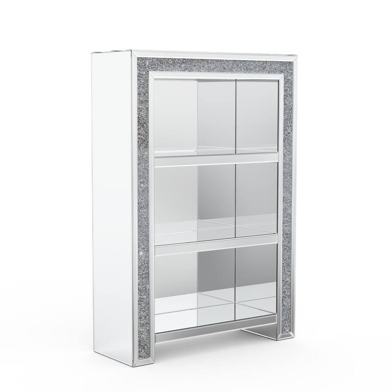 HomeRoots 47" Silver And Clear Mirrored Glass And Faux Crystal Bling Accent Cabinet