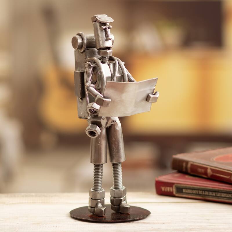 Novica Handmade Backpacker Auto Part Sculpture