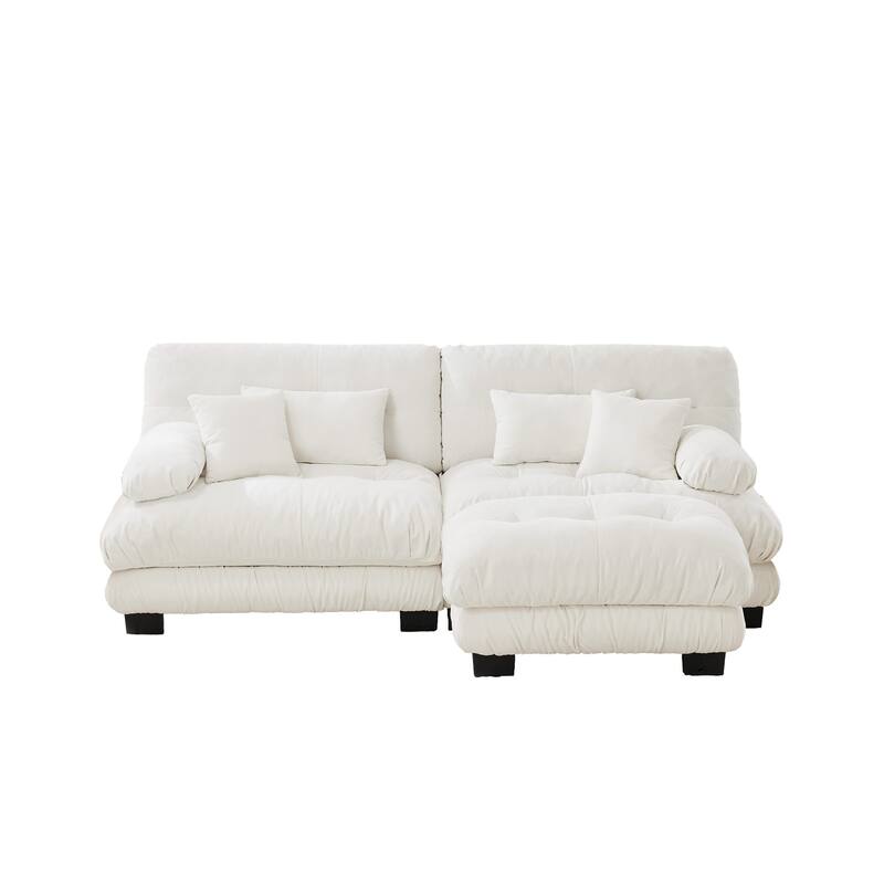 Rossetta Exquisite Stylish Design Chenille Cloud Look Couch Sectional Wide Arm Sofa with Convertible Ottoman and Pillows