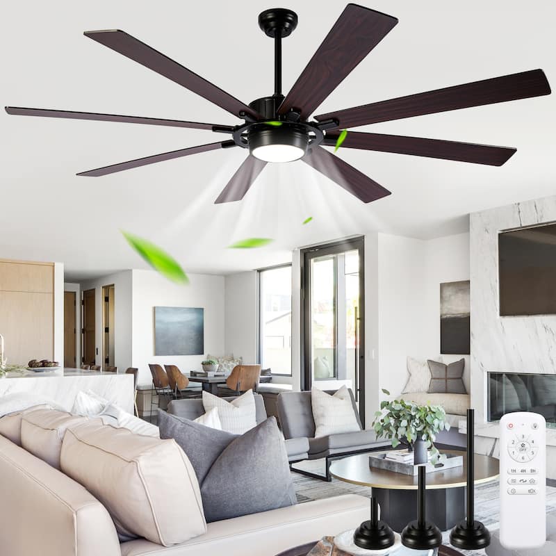 Cusp Barn 72" Outdoor Indoor Modern Black Large Ceiling Fan with Lights, Farmhouse 6 Speeds DC Motor Reversible Ceiling Fan