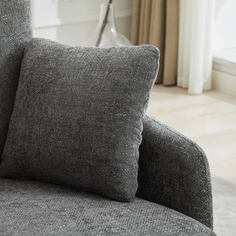 Corduroy Fabric Swivel Accent Chair, Oversized Round Armchair with 2 Thorw Pillows, Ergonomic Upholstered Lounge Sofa Chair