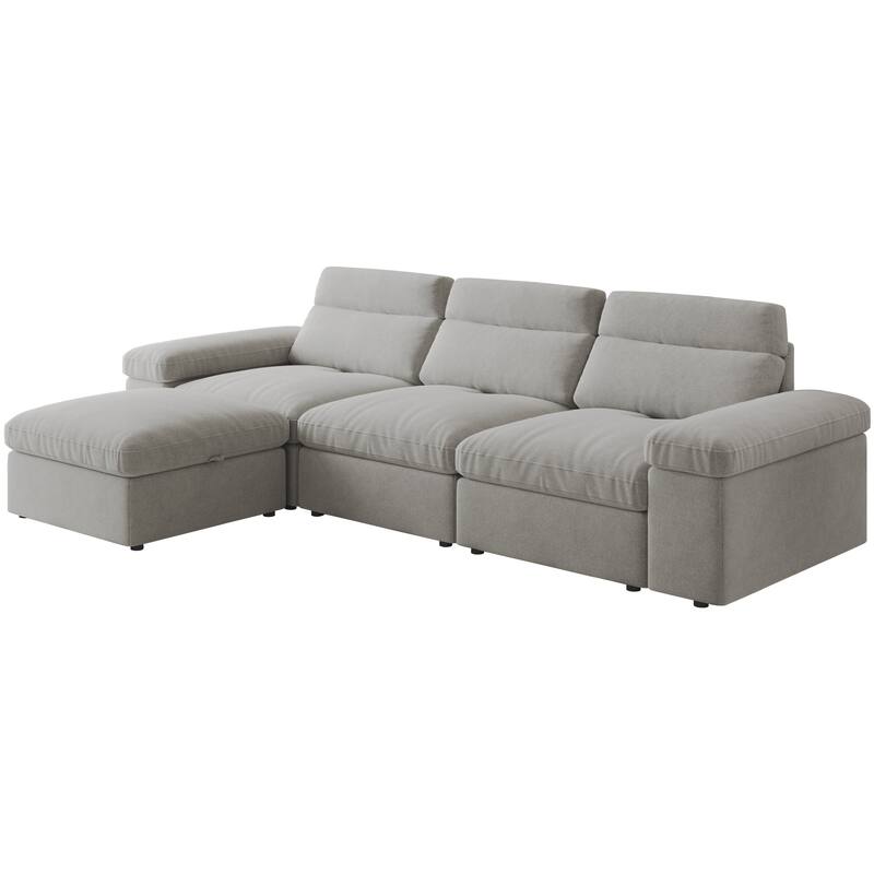 L-Shaped Modular Sectional Sofa with Storage Armrests & Ottoman, Oversized Deep-Seat Cloud Sofa, Lounge Sofa with Adjusted Back
