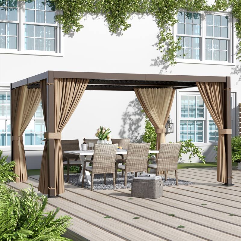 10 ft. x 13 ft. Aluminum Louvered Pergola with Adjustable Roof and Curtains