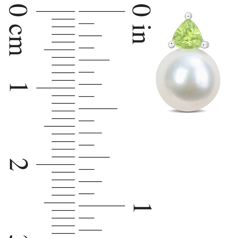 Miadora 8-8.5mm Cultured Freshwater Pearl and 3/5ct TGW Peridot Stud Earrings in 10k White Gold - 13 mm x 8.5 mm x 8.5 mm
