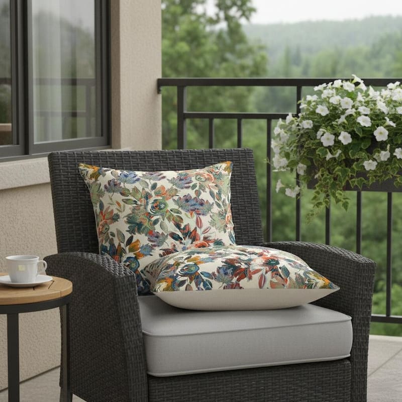 HomeRoots Set of Two 16" X 16" Beige and Green Blown Seam Floral Indoor Outdoor Throw Pillow - 16.00' X '16.00' X '5.00 - Beige/Green - 16.00' X '16.00' X '5.00