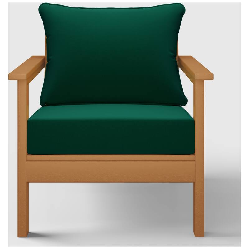 Birchwood All Weather HDPE Outdoor Patio Deep Seating Teak Club Chair With Cushions (1-Piece)