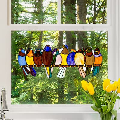 River of Goods Stained Glass 'Birds on Wire' 9.25-in. Window Panel - 24.25"L x 0.25"W x 9.5"H