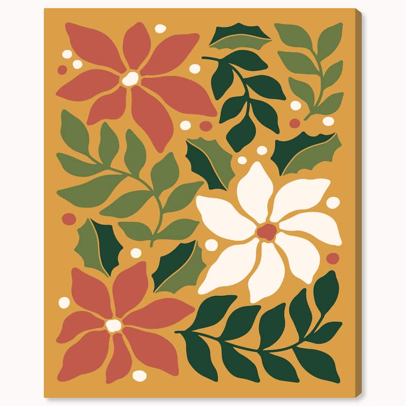 Wynwood Studio Canvas Holiday and Seasonal Poinsettias Artwork Plain Gold Modern & Contemporary Wall Art Canvas Print