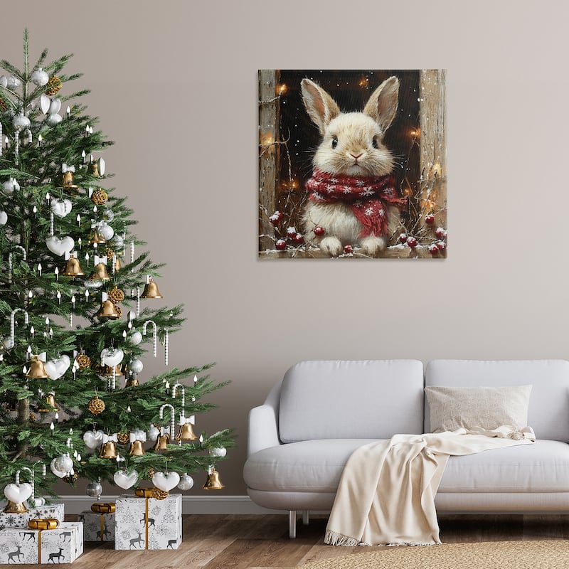 Stupell Bunny with Snowy Holly Berries Canvas Wall Art Design By Riley B