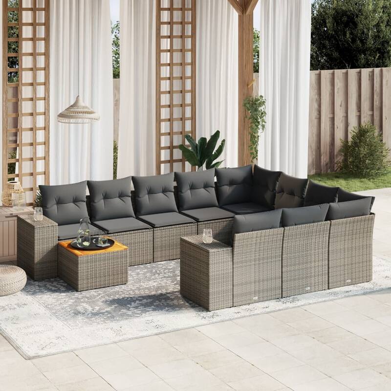 vidaXL Garden Sofa Set Black - Gray and dark gray Large 21.7 x 21.7 x 14.6