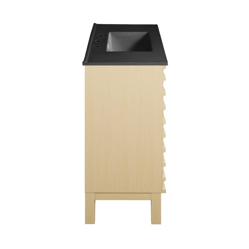 Cascade 48 In. Natural Oak Bathroom Vanity With Black, 3-Hole Ceramic Sink Top
