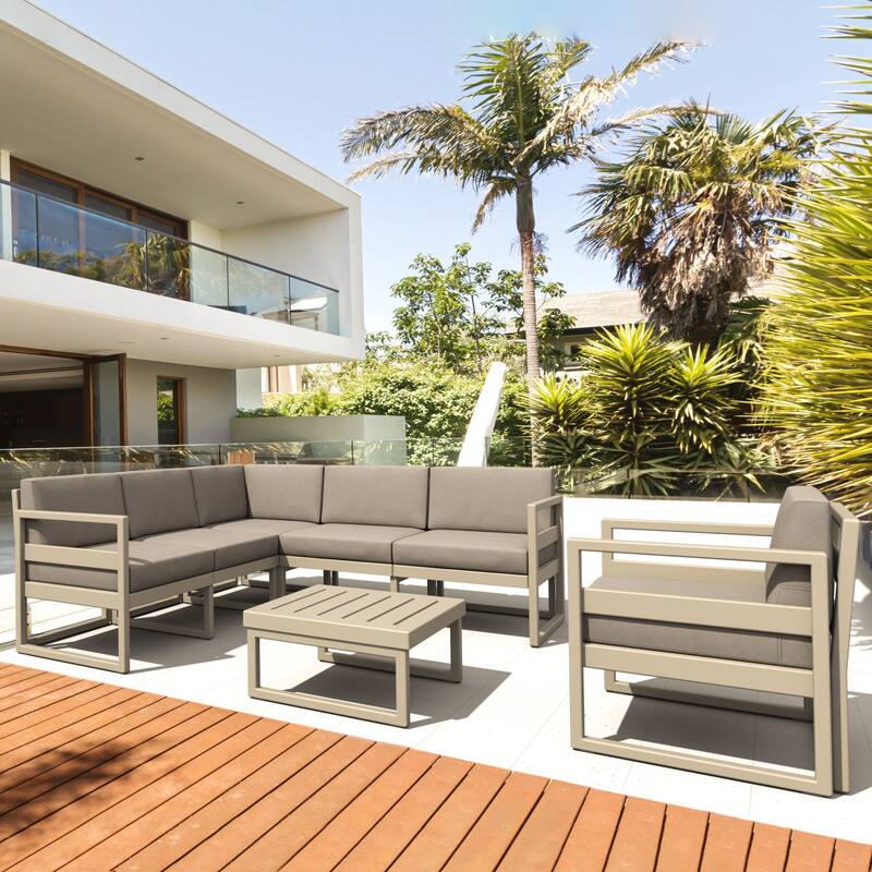 30" Taupe Outdoor Patio Extension Lounge Chair with Sunbrella Cushion