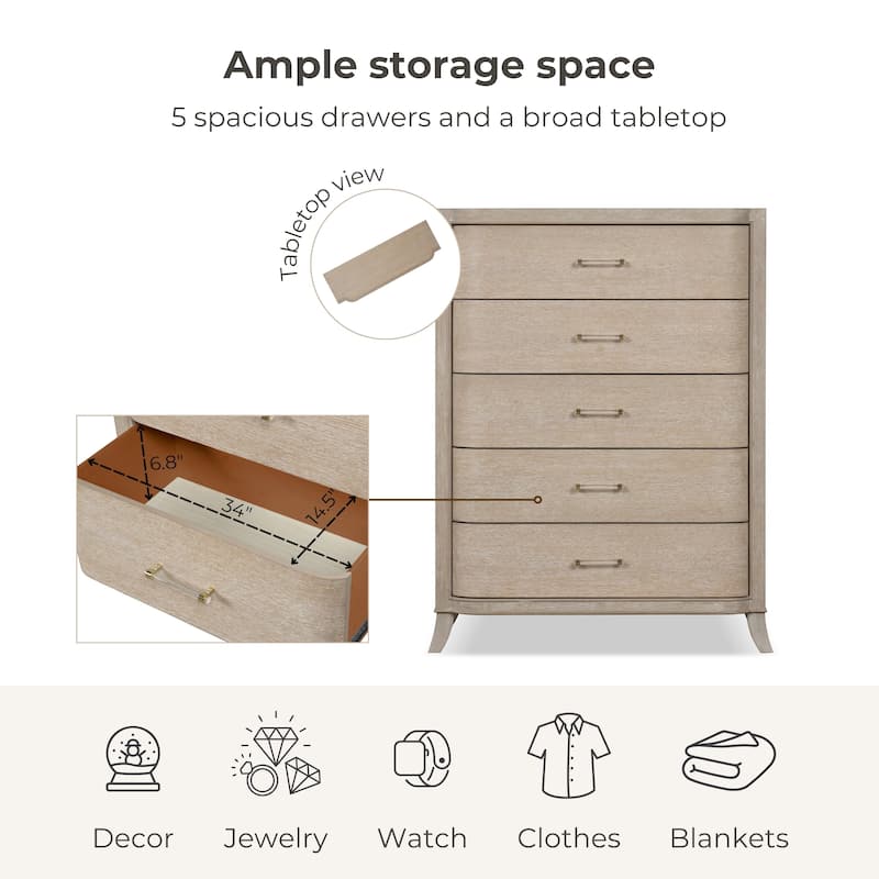 Furniture of America Kian Modern Natural Oak Solid Wood 5-Drawer Storage Chest