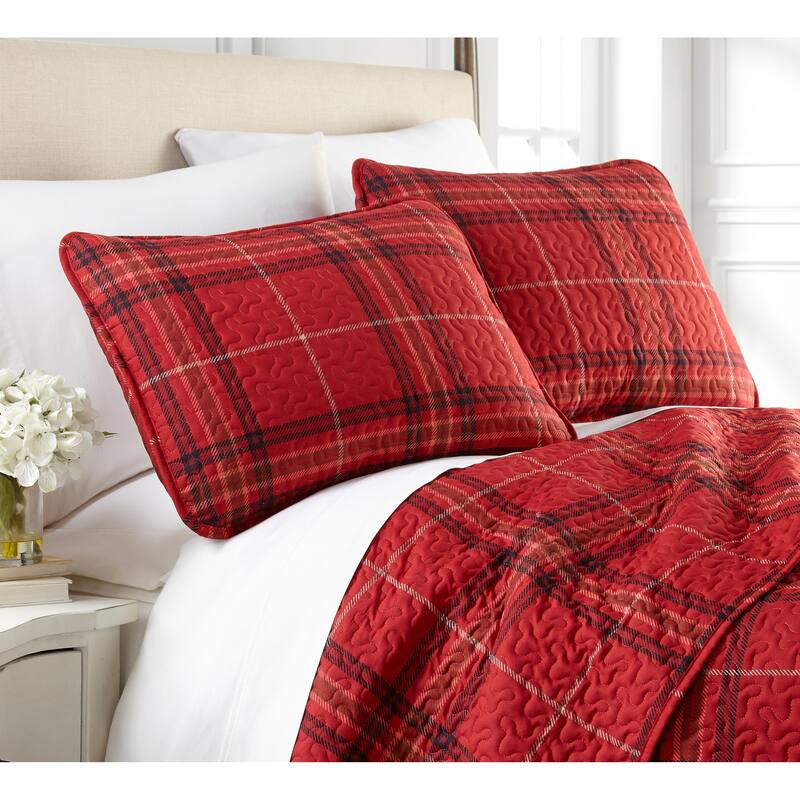 Vilano Choice Ultra-Soft Plaid 3-piece Quilt and Sham Set - Red Plaid - Twin - Twin XL