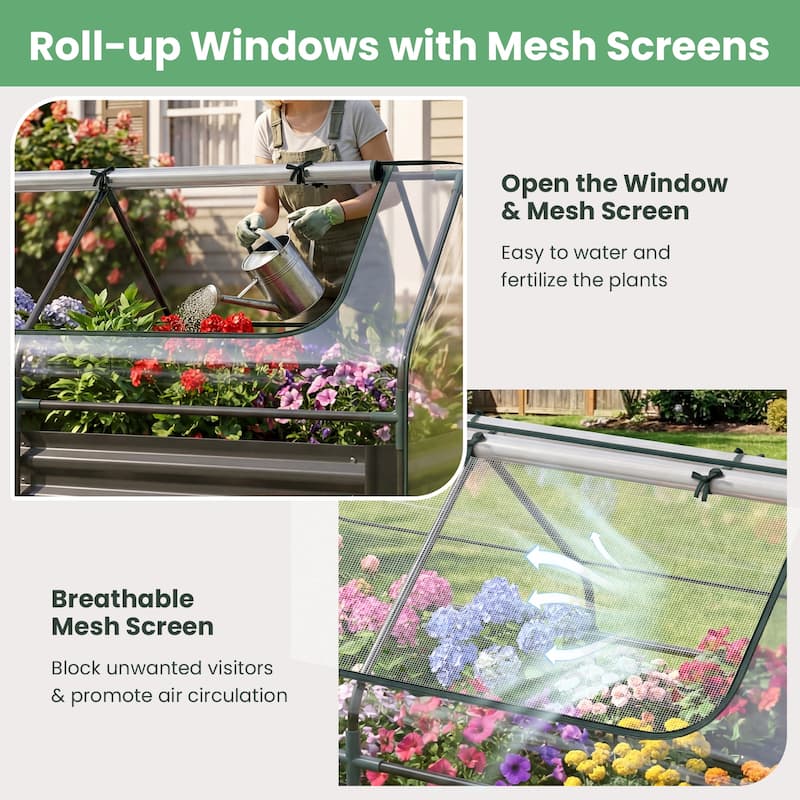 Gymax Raised Garden Bed w/ Cover 68'' x 33'' x 21'' Planter Box w/