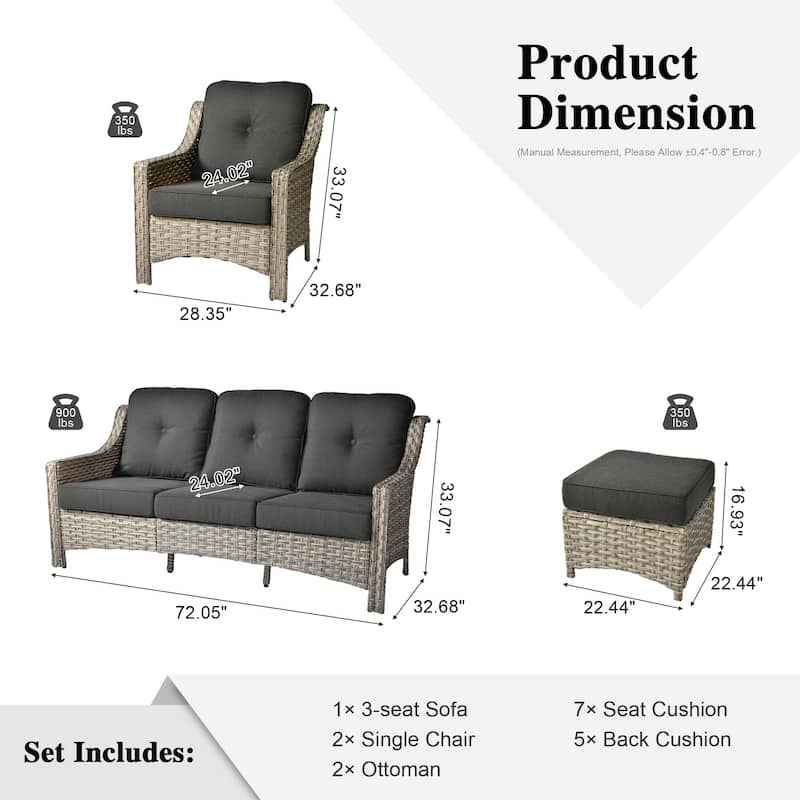 HOOOWOOO 5-piece Wicker High Back Outdoor Furniture Conversation Set